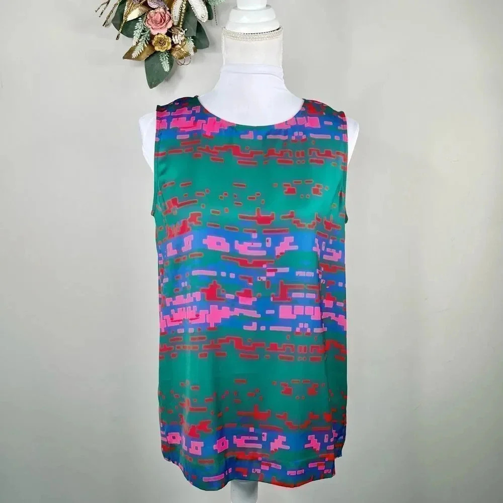 CO + CO by Coco Rocha Cornelia Top Green Pink Red Sleeveless Top Size 6